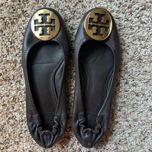 Tory Burch Minnie Brown Leather Ballet Flats 8.5M